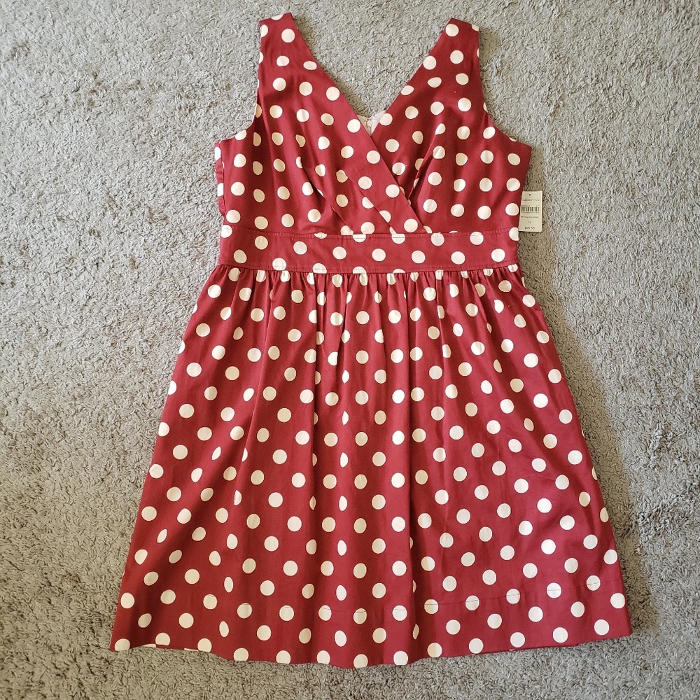 Coldwater Creek Dotted V Neck Dress Pockets 16 NWT